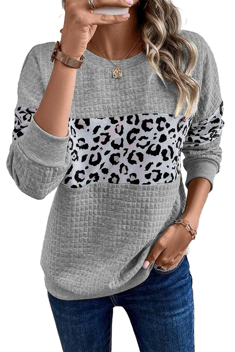 Parchment Leopard Quilted Patchwork Pullover Sweatshirt