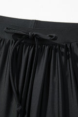 Black Scallop Trim Drawstring Beach Shorts