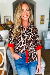 Dark Brown Patchwork Allover Leopard Print Shirt