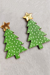 Green Polka Dot Print Christmas Dangle Earrings