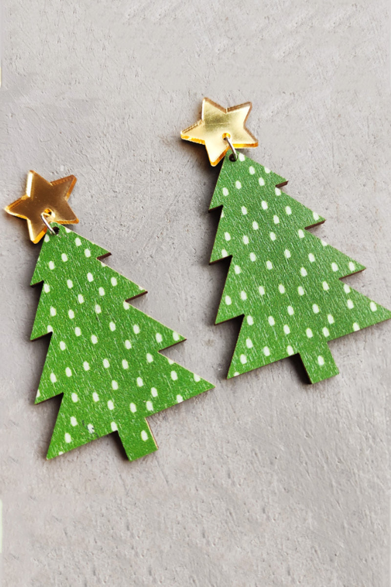 Green Polka Dot Print Christmas Dangle Earrings