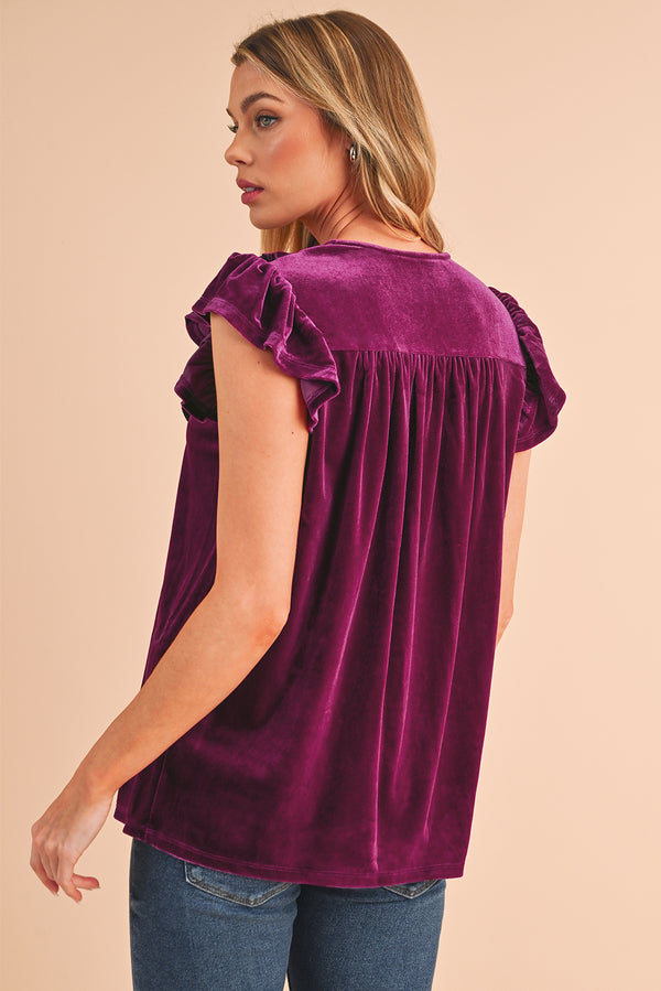 Violet Tied Neck Ruffle Short Sleeve Blouse