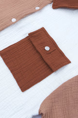 Brown Color Block Pockets Textured Long Sleeve Shacket