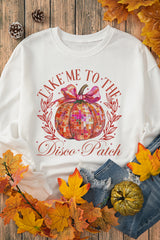 Beige Halloween Disco Ball Pumpkin Graphic Pullover Sweatshirt