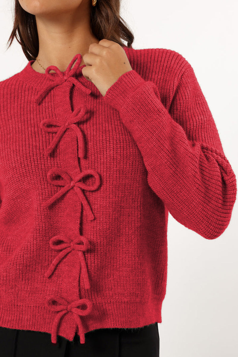 Fiery Red Sweet Bow Front Knit Cardigan