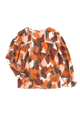 Multicolor Abstract Print Boho Ruffle Puff Sleeve Blouse