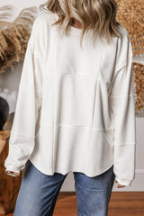 White Solid Color Drop Shoulder Baggy Sweatshirt