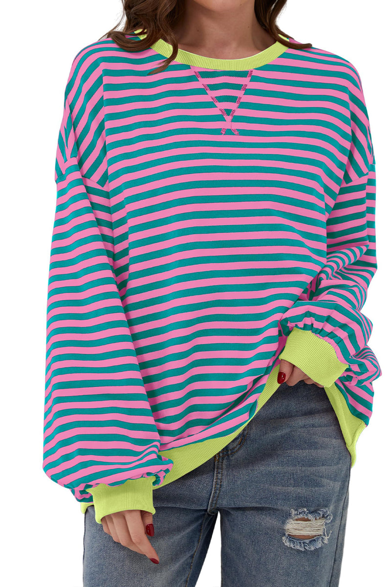 Green Stripe Contrast Edge Oversized Sweatshirt