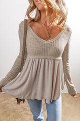 Smoke Gray Textured Flowy Long Sleeve Top