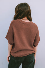 Coffee Mock Neck Short Batwing Sleeve Sweater