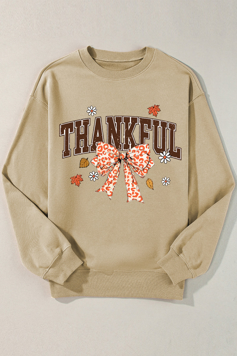 Parchment THANKFUL Leopard Bow Fall Vibe Graphic Sweatshirt