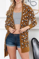 Brown Leopard Print Fur Long Cardigan