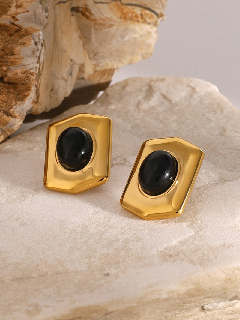 18K Gold-Plated Stainless Steel Agate Earrings