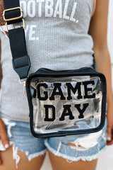 White Chenille GAME DAY Pattern Clear Shoulder Bag