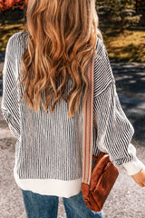 Black Striped Contrast Trim Loose Sweater