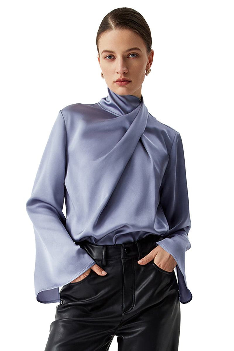 Ivy Asymmetric Turtleneck Elegant Satin Shirt