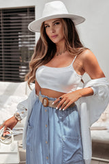 Beau Blue Buttoned Front High Waist Side Pockets Denim Maxi Skirt