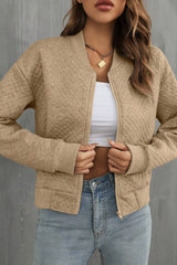 Pale Khaki Solid Baseball Collar Jacket