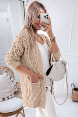 Jet Stream Eyelet Cable Knit Side Pockets Baggy Cardigan