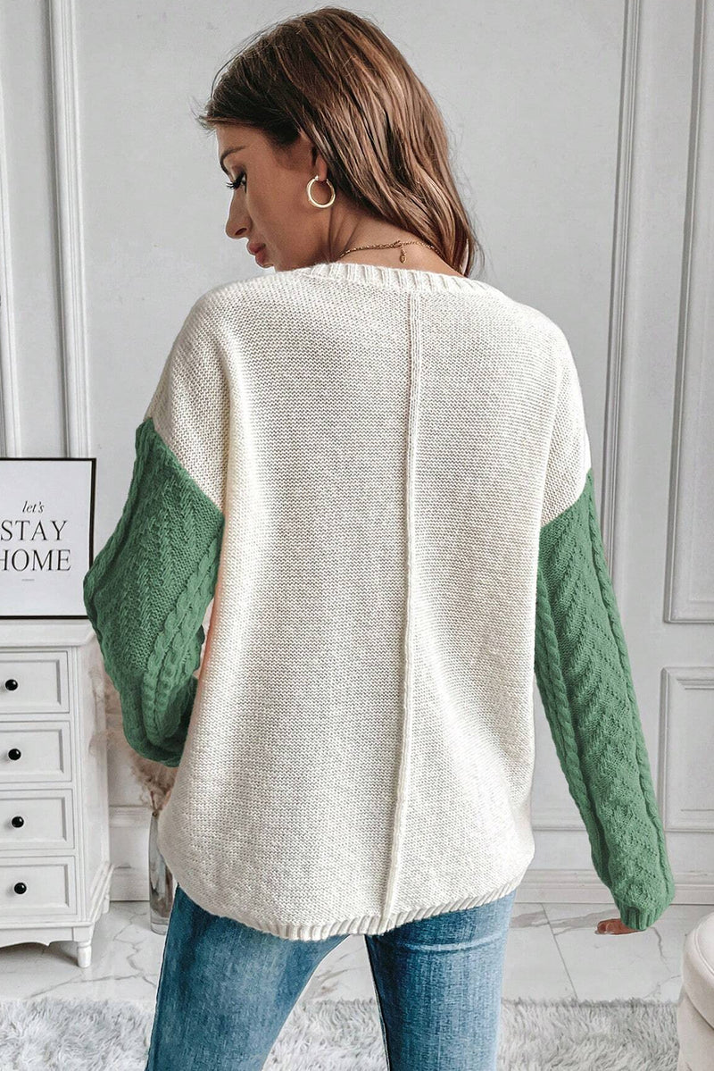 Mist Green Colorblock Plus Size Drop Shoulder Sweater