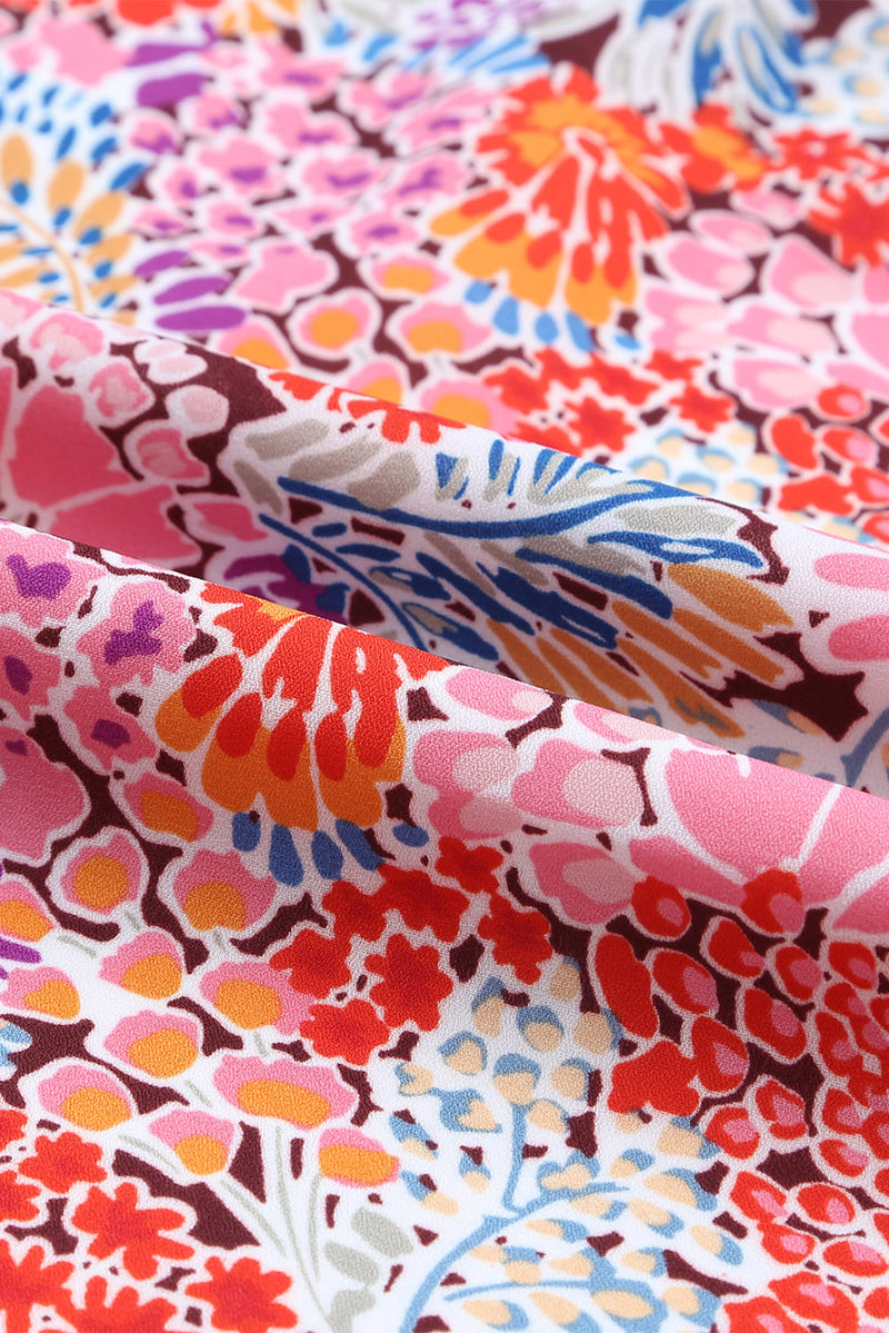 Multicolor Floral Print Split V Neck Half Sleeve Casual Tunic Dress