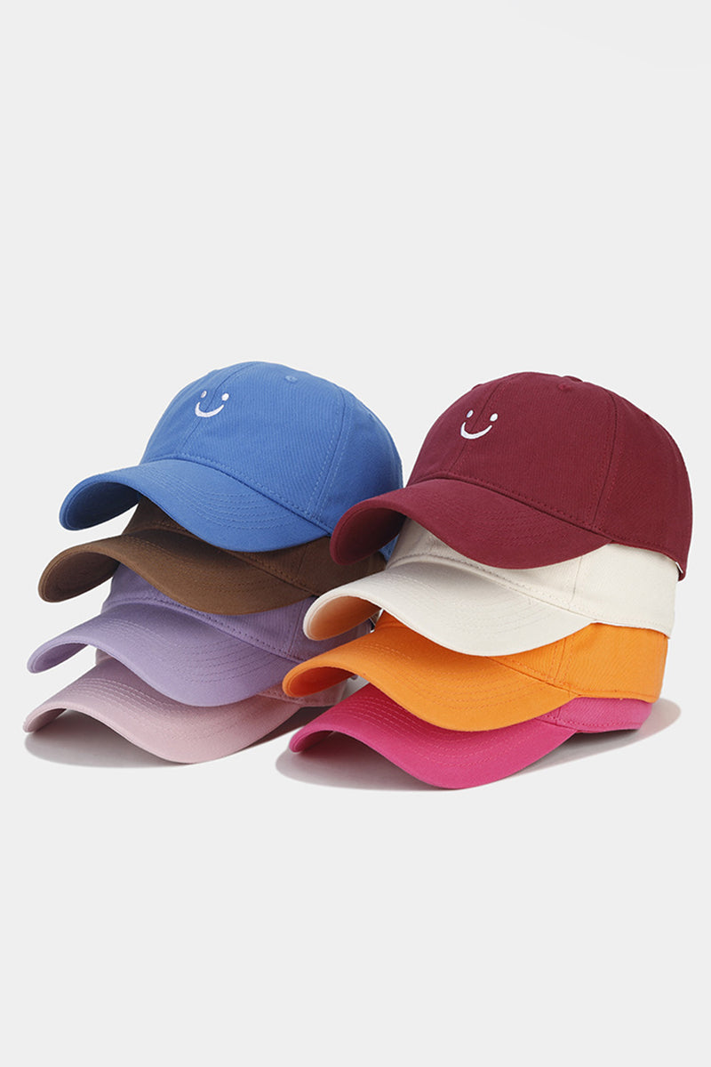 Rose Red Smile Face Embroidered Curved Eave Baseball Cap