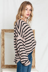 Casual Drop Shoulder Knitted Pullover Striped Sweater