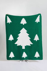 Dark Green Christmas Tree Printed Polyester Blanket