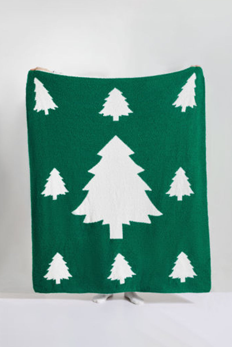 Dark Green Christmas Tree Printed Polyester Blanket