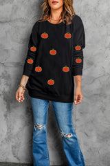 Black Halloween Pumpkin Graphic Drop Shoulder Sweatshirt