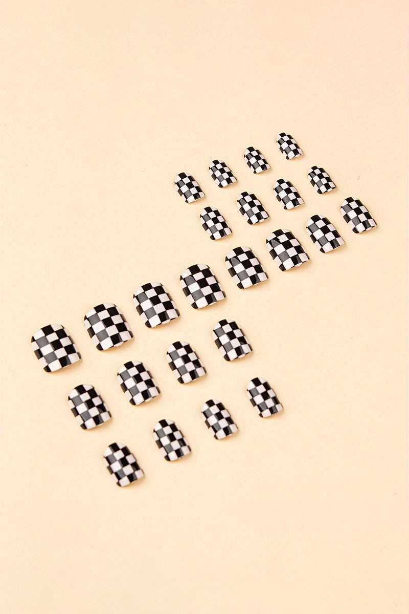 Black Checkerboard Pattern Resin Square Nail Sticker Set