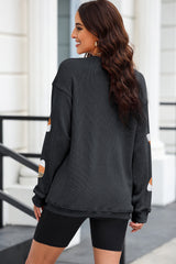 Black Sushi Sequin Print Corded Crewneck Graphic Sweatshirt