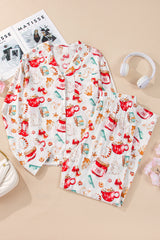 White Christmas Pattern Long Sleeve Shirt and Pants Pajama Set