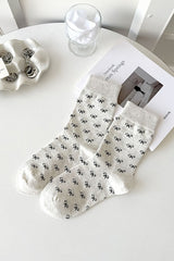 White Bow Ribbed Edge Crew Socks