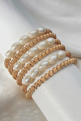 Gold Plated Pearl Beaded 6 Pcs Bracelet Set