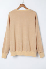 Pink Plain Drop Shoulder Ribbed Trim Oversized Sweatshirt