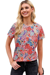 Red Short Sleeve Floral Print T Shirt