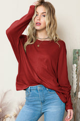 Green Plain Solid Color Casual Seam Long Sleeve Top