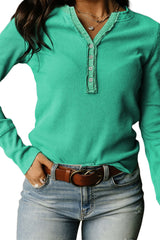 Brown Solid Color Waffle Knit Long Sleeve Henley Shirt