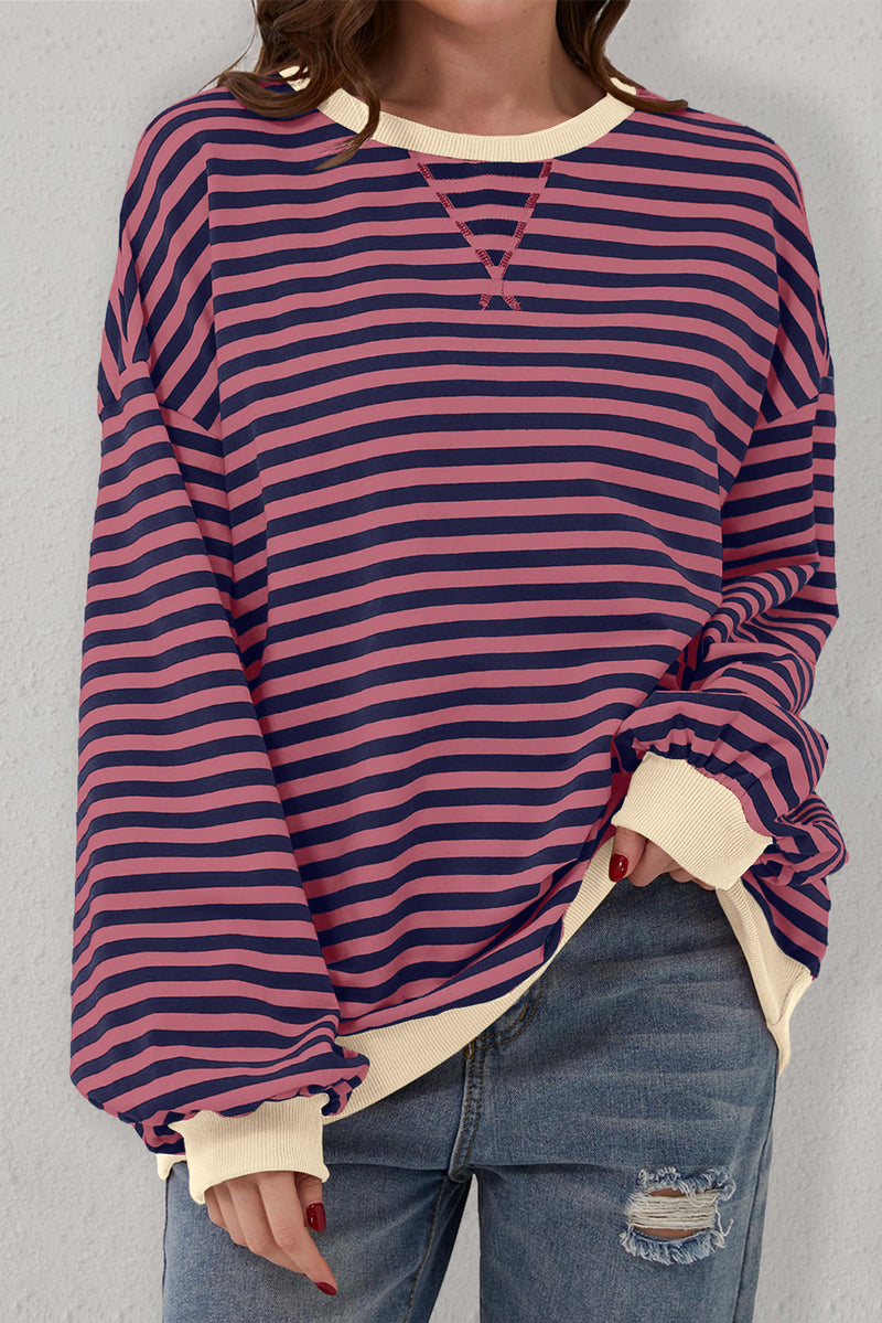 Red Stripe Contrast Edge Oversized Pullover