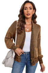 Brown Chunky Knit Pocketed Drop Sleeve Cardigan