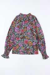 Multicolor Floral Boho Tie V Neck Peasant Blouse