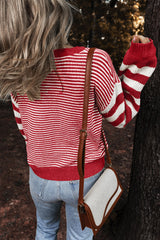 Brown Stripe Twisted Knitted Drop Shoulder Sweater