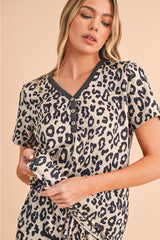 Multicolor Leopard Short Sleeve Tee and Drawstring Shorts Set