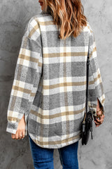 Brown Plaid Print Casual Pocket Shacket