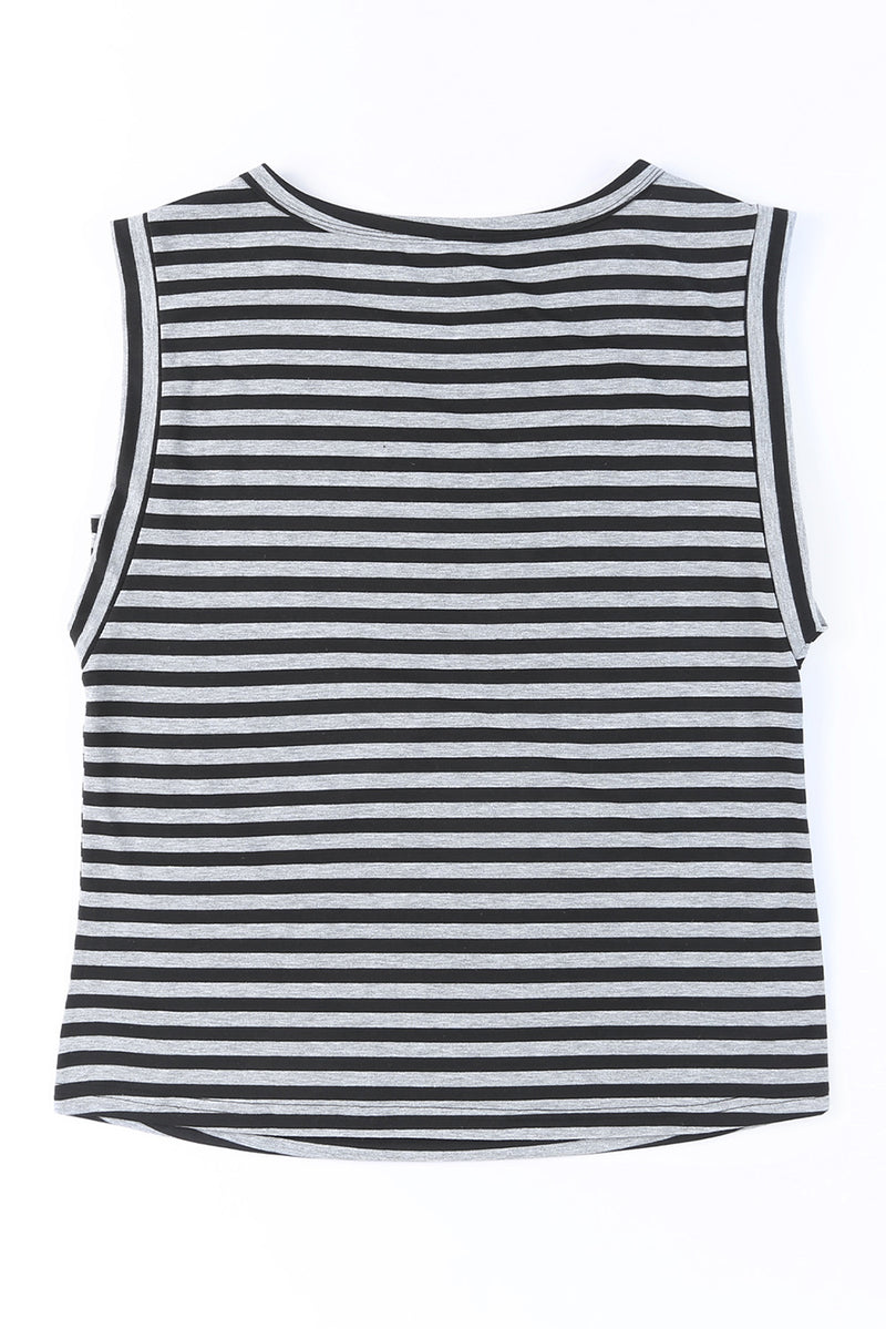 Black Striped Summer Top Casual Sleeveless T Shirt for Women