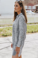 Cheetah Casual Long Sleeve Button Up Shirt Dress