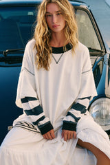 White Striped Layered Drop Sleeve Sweatshirt