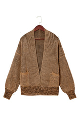 Brown Chunky Knit Pocketed Drop Sleeve Cardigan