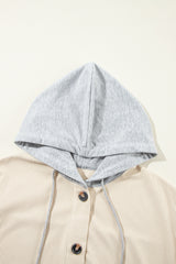 Beige Oversized Hooded Patchwork Corduroy Shacket